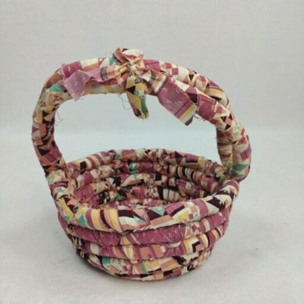 Lot Of 6 Vintage Handmade Fabric Rope Baskets Quilt Remnant Patterns BOJO - Picture 9 of 16